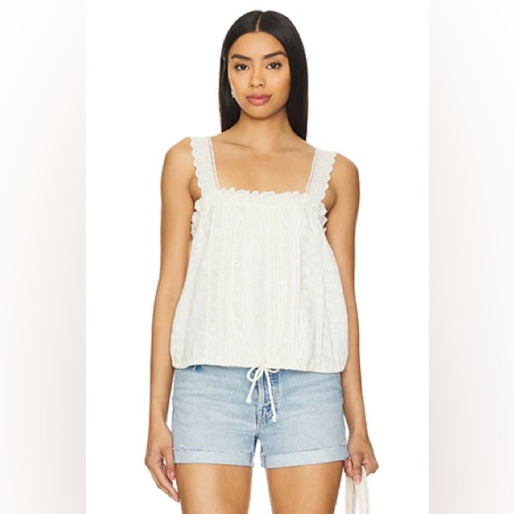 Free People Cream Lace-Trim because of you Drawstring Cami size Large - Picture 3 of 7